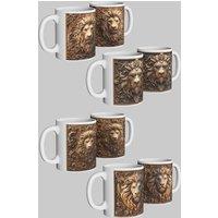 Simply Stunning Mugs Lion Relief Ceramic Mug Set of 4 Regal Gift for Family & Friends in White