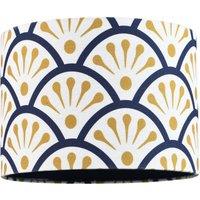Happy Homewares Unique Moroccan Floral Designer 25cm Navy Midnight Blue & Ochre Drum Lampshade | Size: 10 inches