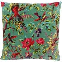 Paoletti Paradise Nature Print Velvet Cushion in Aqua