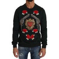Dolce & Gabbana Men's Green Crystal Heart Roses Gun Sweater | Size: Medium
