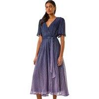 Roman Women's Ombre Shimmer Plisse Midi Dress in Navy | Size: 10