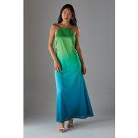 Warehouse Women's Petite Ombre Strappy Satin Maxi Sundress in Blue | Size: 6