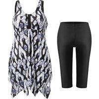 MODISHION Women's Stylish Print Two-Piece Tankini Swimsuit in White | Size: Small