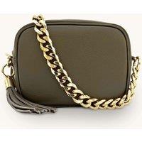Apatchy London Women's Leather Crossbody Bag With Gold Chain Shoulder Strap in Medium Beige