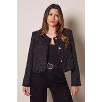 Wallis Women's Trim Detail Boucle Edge to Edge Jacket in Black | Size: 18