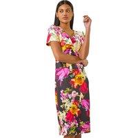 Floral Print Twist V-Neck Stretch Dress
