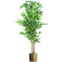 Leaf 120cm (4ft) Natural Look Artificial Bamboo Plants Trees with Gold Metal Planter in Green