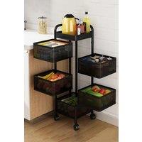 6-Tier Rotating Storage Rack Detachable Trolley Cart Kitchen Vegetable Fruit Organizer with Wheels