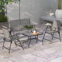 OUTSUNNY Patio Furniture Set, Garden Set w/ Table, Foldable Chairs, a Loveseat in Light Grey