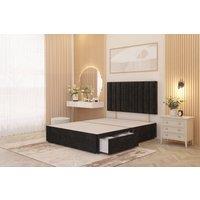 Somnior Alexas 2 Drawers Divan Bed with 30 Upholstered Headboard Plush Velvet in Black | Size: Small Single