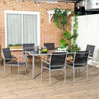 OUTSUNNY 7 Piece Outdoor Dining Table & Stackable Chairs, 6 Seater Patio Dining Set in Black
