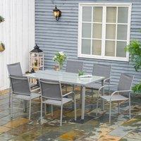 OUTSUNNY 7 Piece Outdoor Dining Table & Stackable Chairs, 6 Seater Patio Dining Set in Grey