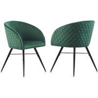 Life Interiors Set of 2 Vittorio Velvet Dining Chairs with Black Metal Legs, Quilted Design Modern Accent Chair in Green