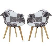 Life Interiors Set of 2 Patchwork Fabric Dining Chairs with Wooden Legs, Modern Accent Chair