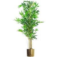 Leaf 120cm (4ft) Realistic Artificial Bamboo Plants Trees with Gold Metal Planter in Green