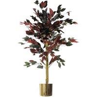 Leaf 120cm Artificial Red Ficus Tree With Gold Planter