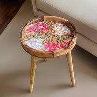 Hartsmede Handmade Side Table Solid Mango Wood Detachable Legs Mosaic in Light Red