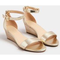 Yours Women's Faux Leather Low Wedge Sandals in Gold | Size: 5EEE