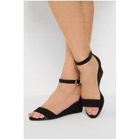 Yours Women's Faux Leather Low Wedge Sandals in Black | Size: 6EEE