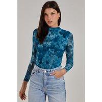 Pink Vanilla Women's Graphic Floral High Neck Bodysuit in Teal | Size: 6