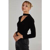 Pink Vanilla Women's Choker Twist Front Knit Top in Black | Size: Large