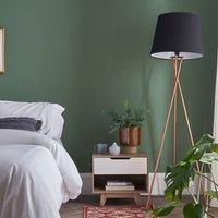 ValueLights Camden Copper Metal Tripod Floor Lamp with Black Tapered Lamp Shade