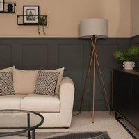 ValueLights Camden Copper Metal Tripod Floor Lamp with Grey Drum Lamp Shade