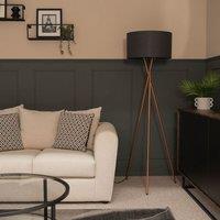 ValueLights Camden Copper Metal Tripod Floor Lamp with Charcoal Drum Lamp Shade