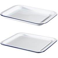 Hairy Bikers Enamel Steel Oven Tray Set 36cm Large 34cm Medium Baking Roasting Dish in White | Size: 2 Pack
