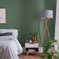 ValueLights Camden Copper Metal Tripod Floor Lamp with Grey & Copper Lamp Shade