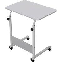 Living and Home Height Adjustable Mobile Table Overbed Desk with Wheels in White