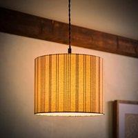 ValueLights Hallie Natural Linen Stripe Detail Drum Ceiling Pendant Lamp Shade with LED Bulb | Size: Large