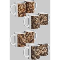 Simply Stunning Mugs Woodgrain Ceramic Mug Set of 4 - Ideal Gift for Friends & Family in White