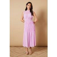 Oasis Women's High Neck Occasion Ruched Chiffon Midi Dress in Peach | Size: 10