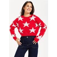 Liquorish Women's Star Pattern Jumper In Red | Size: Small