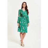 Liquorish Women's Green Floral Print Midi Fake Wrap Dress | Size: 12