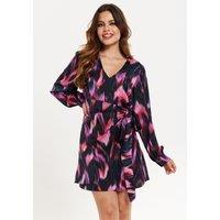 Liquorish Women's Abstract Print Mini Wrap Dress In Black | Size: 10