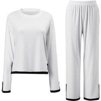 MODISHION Women's Long Sleeve Top & Wide Leg Pants Loungewear Set in White | Size: 2XL