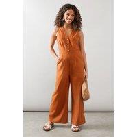 Linen Mix Button Detail Jumpsuit