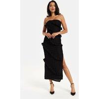 Liquorish Women's Diagonal Friled Slit Detail Jersey Dress In Black | Size: 8