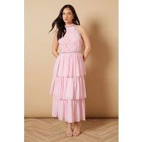 Oasis Women's Lace Tiered Halterneck Midi Dress in Pink | Size: 14