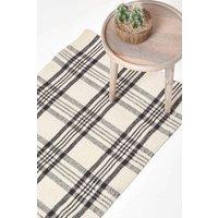 Homescapes Logan Tartan Check Non-Slip 100% Wool Rug in Natural White | Size: 70 cm x 120 cm