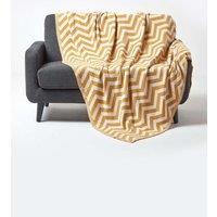 Homescapes Cotton Knitted Geometric Throw in Mustard | Size: 150 cm x 200 cm