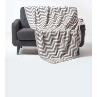 Homescapes Cotton Knitted Geometric Throw in Grey | Size: 150 cm x 200 cm