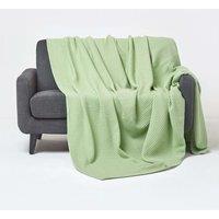 Homescapes Cotton Waffle Blanket Throw - Soft, Breathable & Skin-Friendly in Green | Size: 228 cm x 228 cm