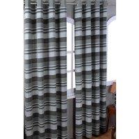 Homescapes Cotton Morocco Striped Curtain Pair in Grey | Size: 167 cm width x 183 cm drop