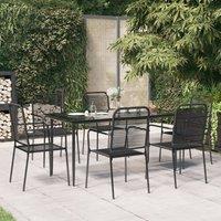Berkfield Home 7 Piece Garden Dining Set Black Cotton Rope & Steel