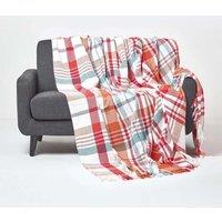 Homescapes Tartan 100% Cotton Falun Throw in Red | Size: 225 cm x 255 cm