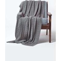 Homescapes Cotton Cable Knit Throw Soft & Cosy Vintage Blanket in Grey | Size: 150 cm x 200 cm