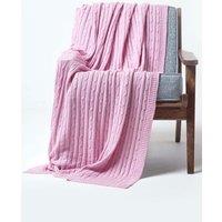 Homescapes Cotton Cable Knit Throw Soft & Cosy Vintage Blanket in Pink | Size: 150 cm x 200 cm